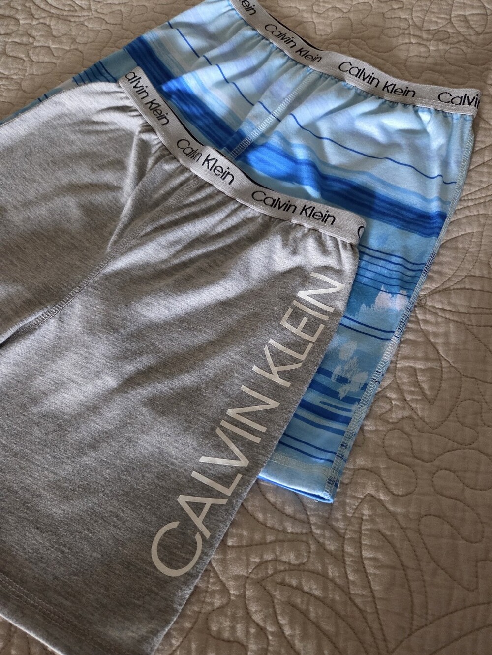 Calvin Klein Boys' Blue Striped Shorts & Gray Lounge Bottoms